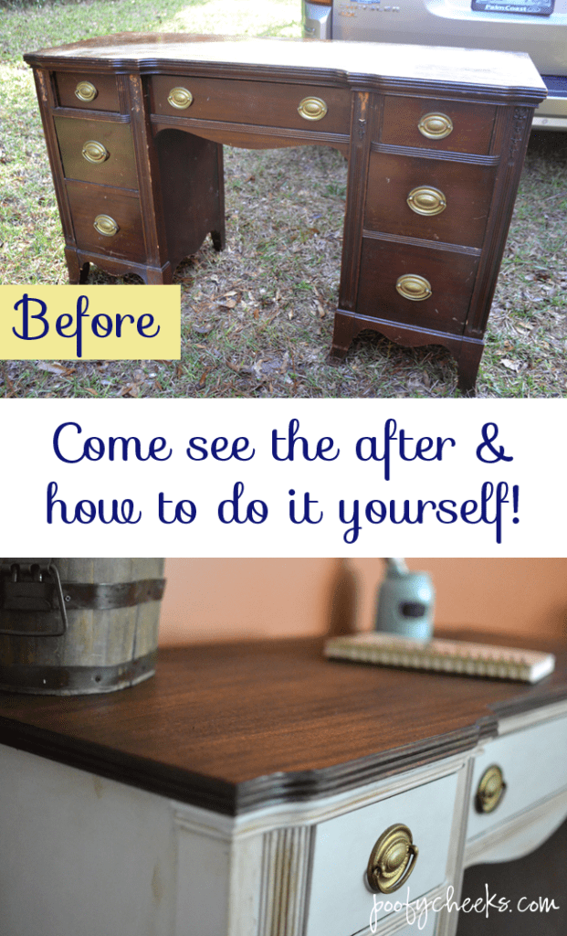 Two Toned Chalk Paint Vintage Desk Redo Poofy Cheeks